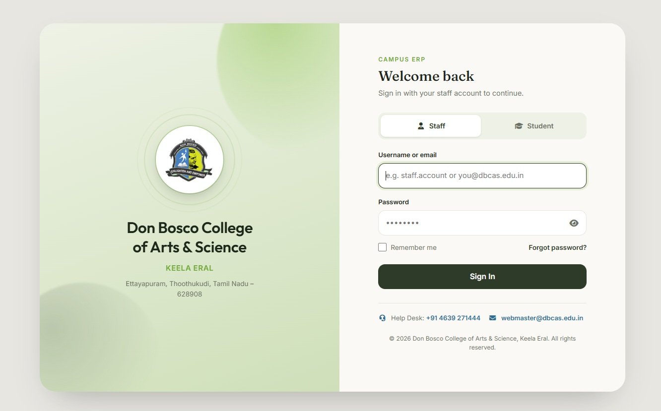 Campus ERP sign-in at Don Bosco College of Arts and Science, Keela Eral